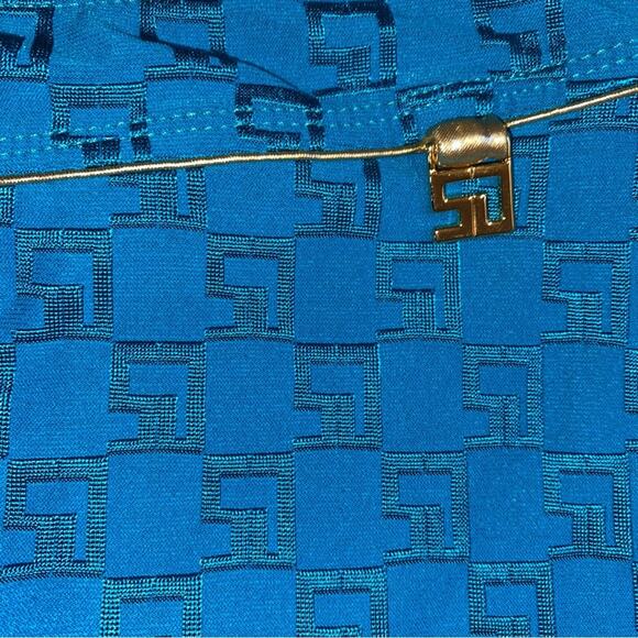 St John | Sport SJ Monogram Fabric Print Blue Swim Skirt w Gold Trim Small EUC - Picture 4 of 10